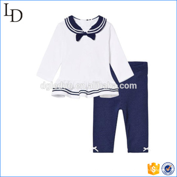 Conjunto de tela para niños de color azul marino y blanco Conjunto de pantalones y top de algodón 100%